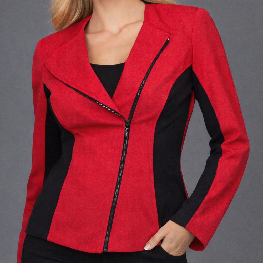 Womens Inc International color Block Red and black  sz S blazer jacket